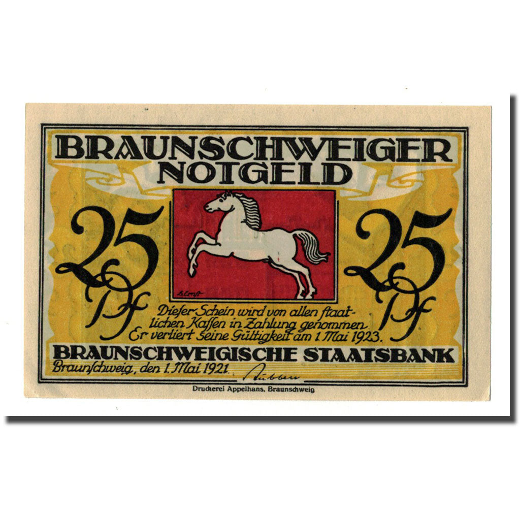 Billet, Allemagne, Braunschweig, 25 Pfennig, Clocher, 1921, 1921-05-01, SPL