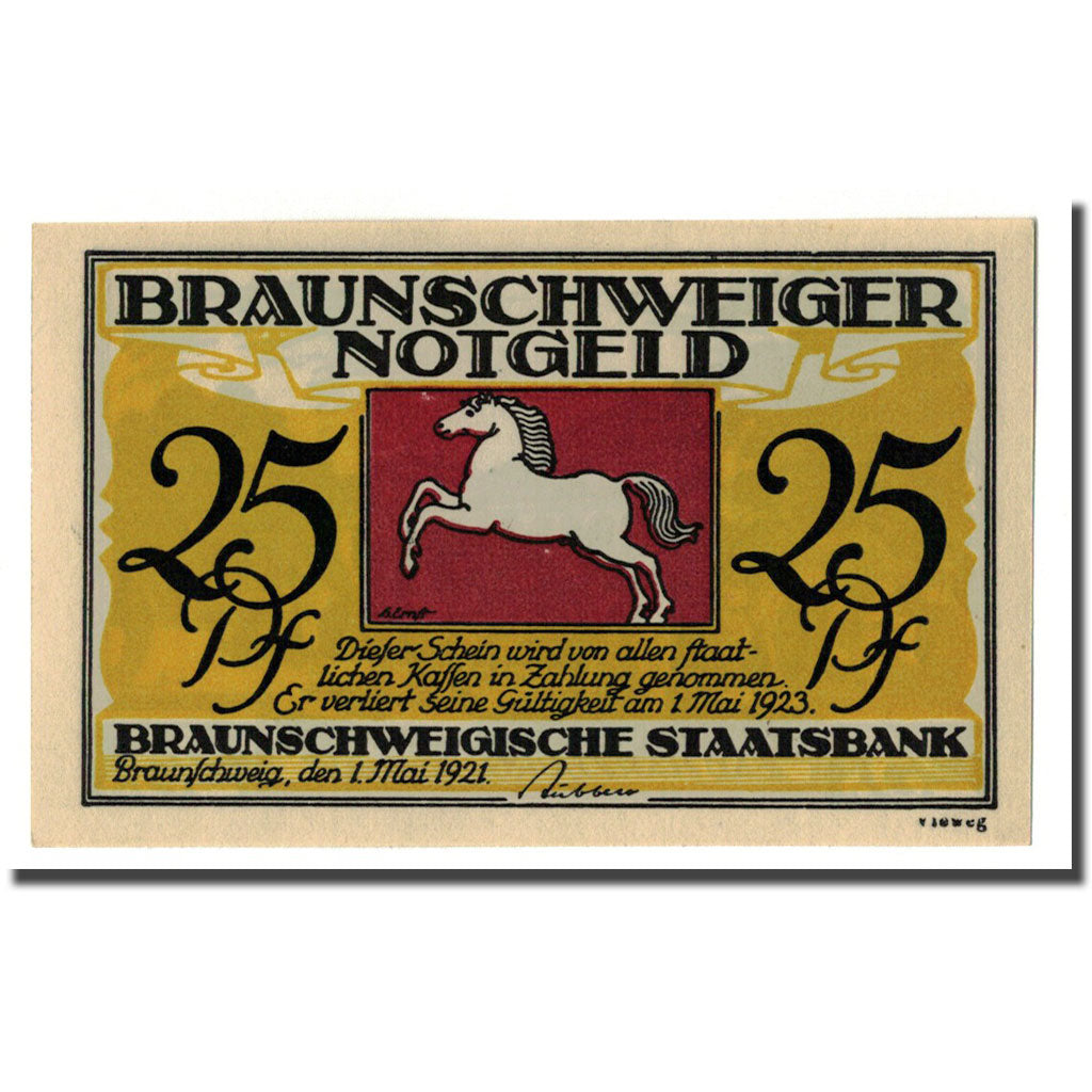 Billet, Allemagne, Braunschweig, 25 Pfennig, personnage 1, 1921, 1921-05-01