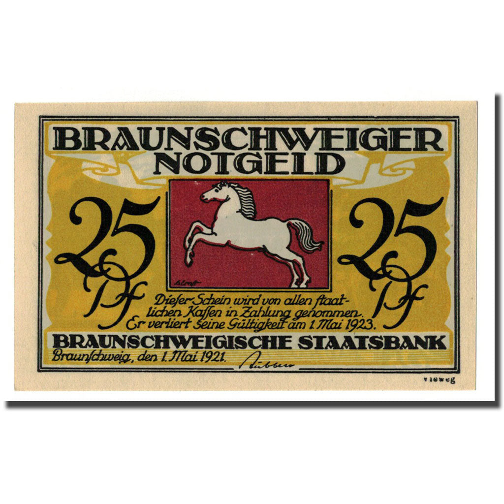 Billet, Allemagne, Braunschweig, 25 Pfennig, personnage 2, 1921, 1921-05-01