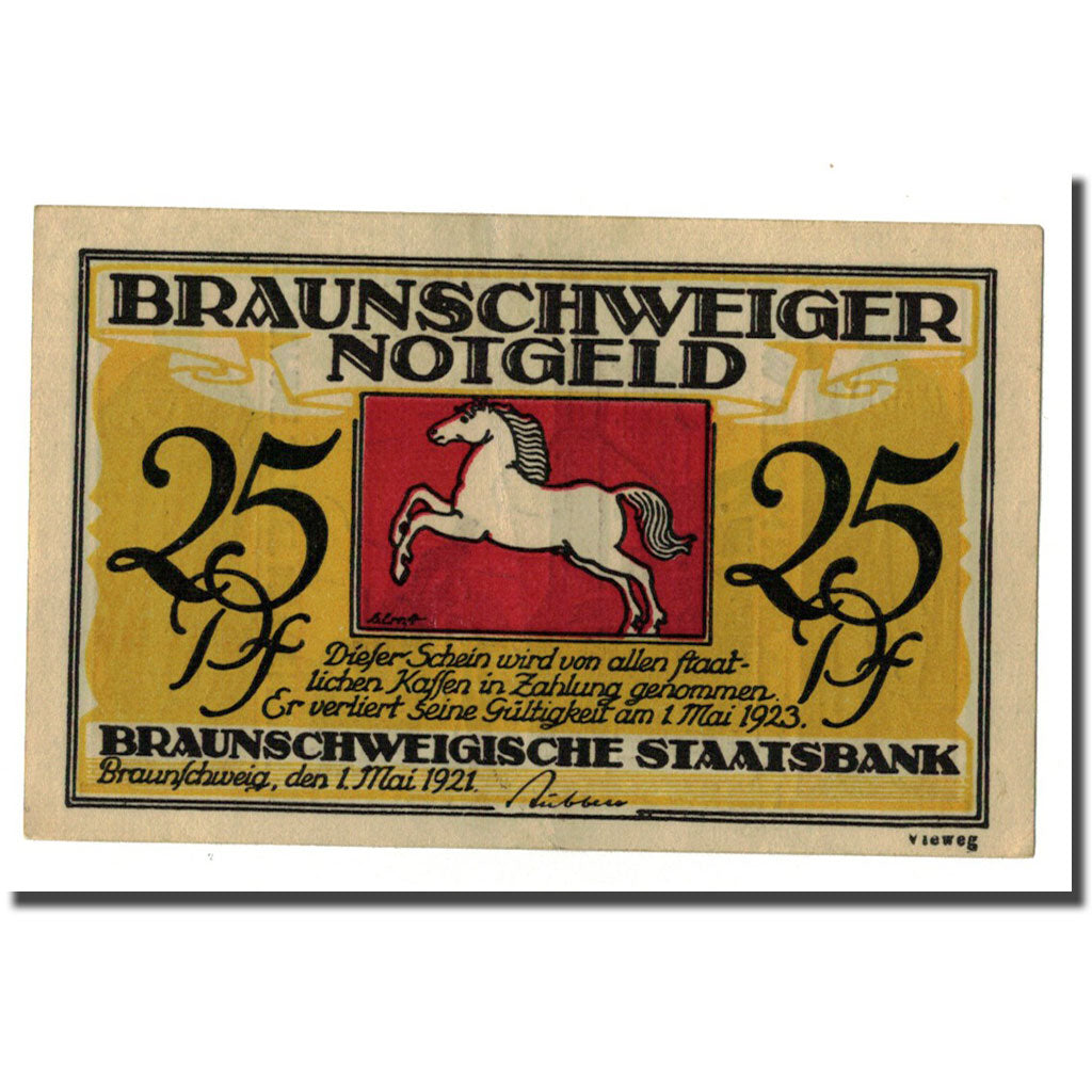 Biljet, Duitsland, Braunschweig, 25 Pfennig, Eglise, 1921, 1921-05-01, SPL