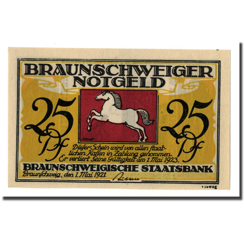 Biljet, Duitsland, Braunschweig, 25 Pfennig, eglise 2, 1921, 1921-05-01, SPL