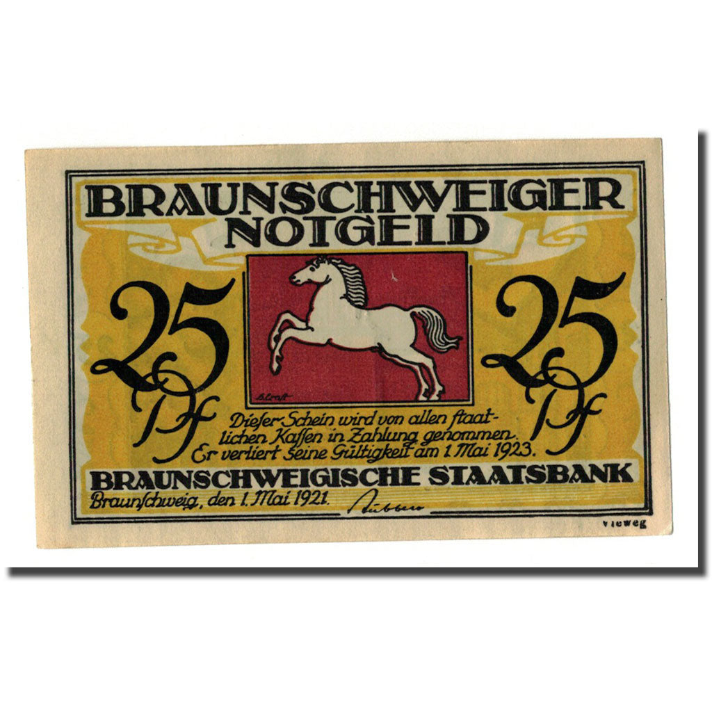 Biljet, Duitsland, Braunschweig, 25 Pfennig, Batiment, 1921, 1921-05-01, SPL