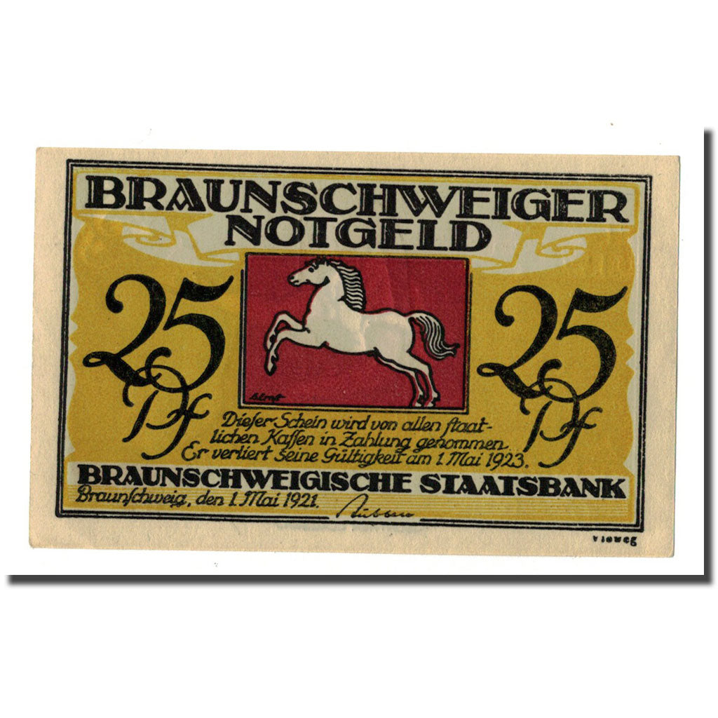 Billet, Allemagne, Braunschweig, 25 Pfennig, personnage 3, 1921, 1921-05-01
