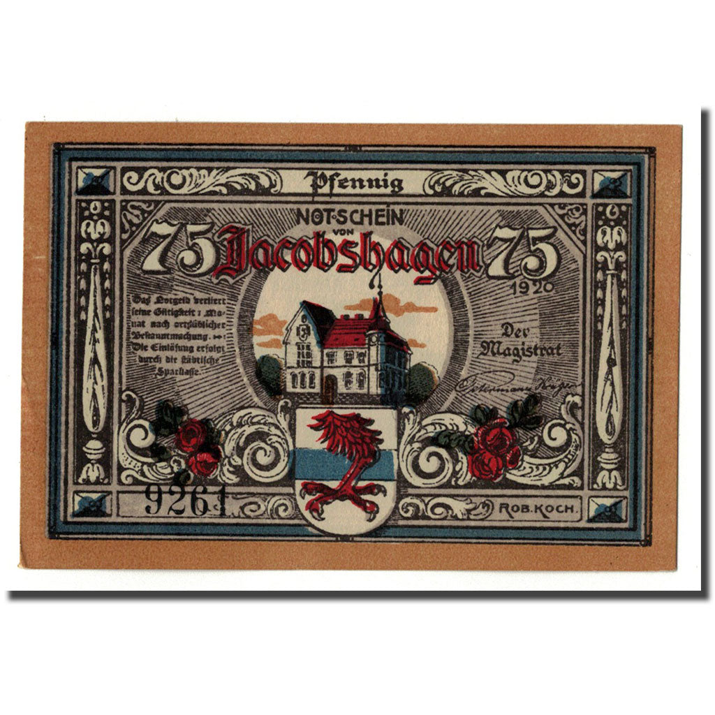 Billete, Alemania, Jacobshagen, 75 Pfennig, ange, 1920, SC, Mehl:651.2a