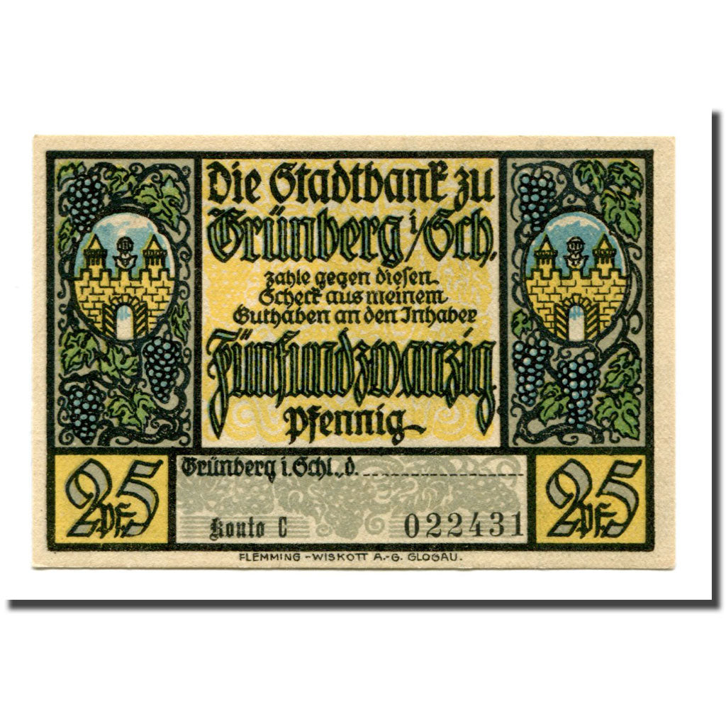 Banknote, Germany, Grünberg, 25 Pfennig, paysage, 1922, UNC(63), Mehl:490.1a