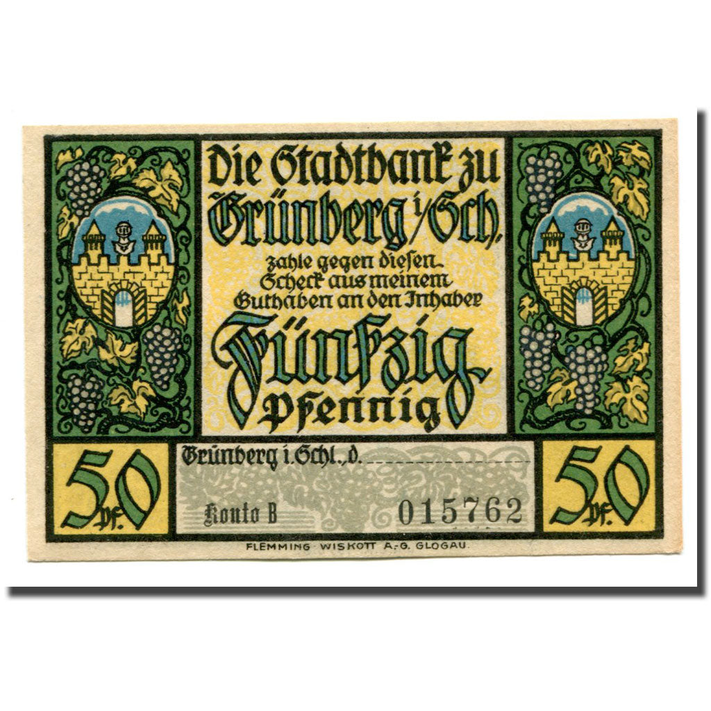 Biljet, Duitsland, Grünberg, 50 Pfennig, paysage 1, 1922, SPL, Mehl:490.1a