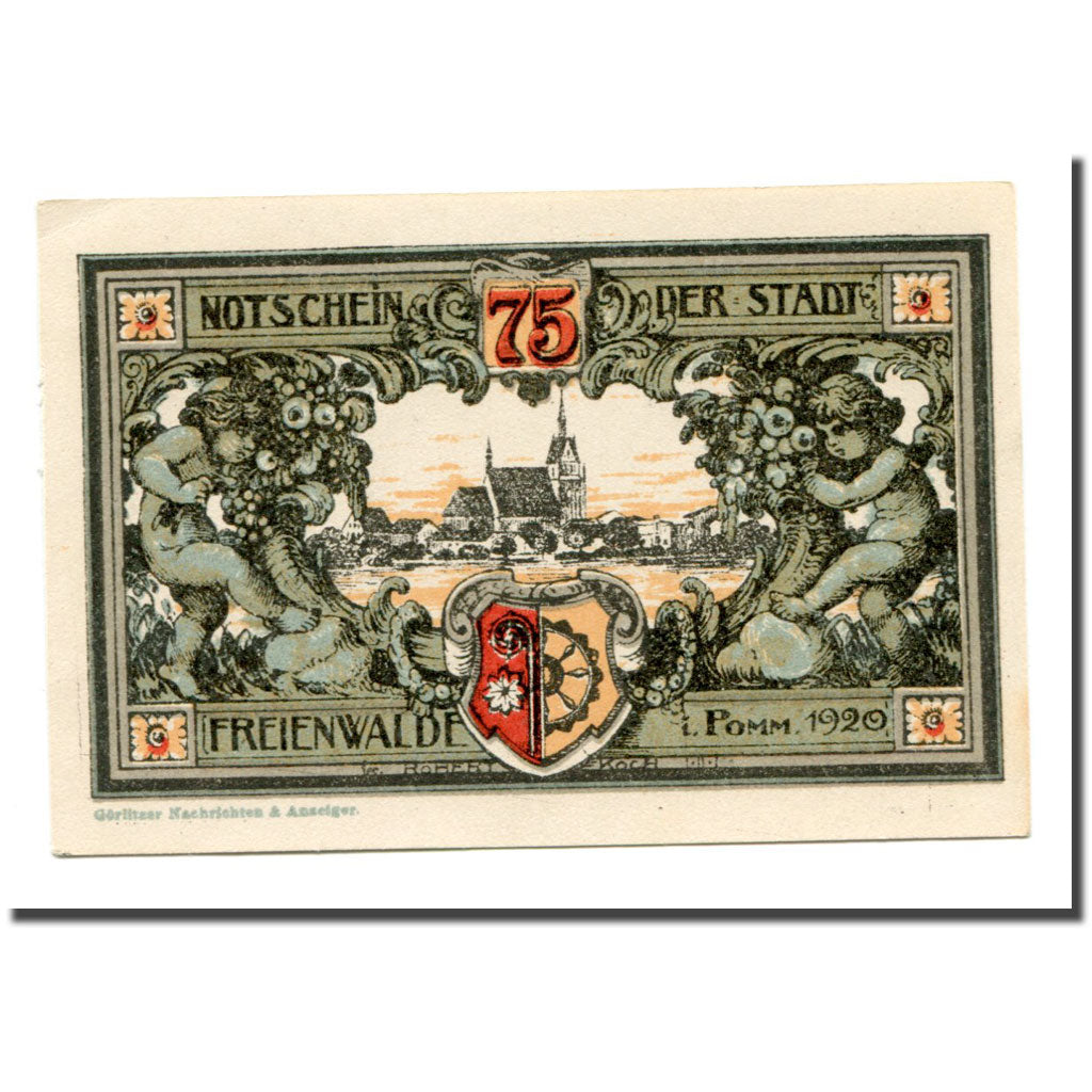 Billete, Alemania, Freienwalde Stadt, 75 Pfennig, paysage, 1920, SC, Mehl:385.5a