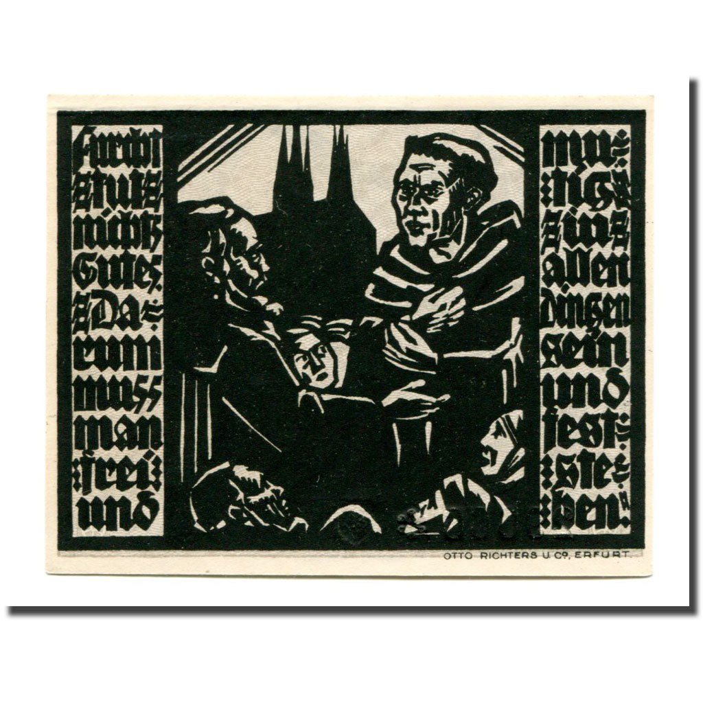 Biljet, Duitsland, Erfurt Stadt, 50 Pfennig, personnage 4, 1921, 1921-04-07