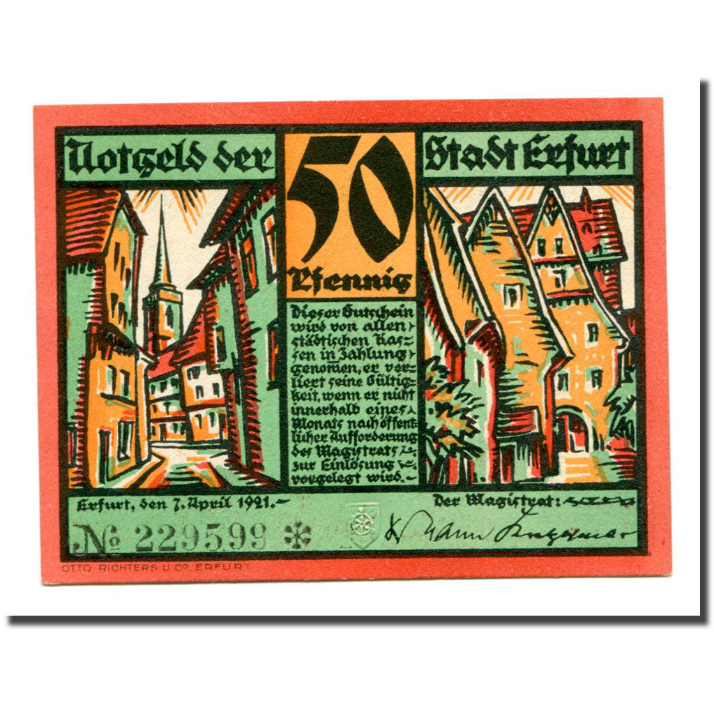 Banknote, Germany, Erfurt Stadt, 50 Pfennig, Batiment, 1921, 1921-04-07