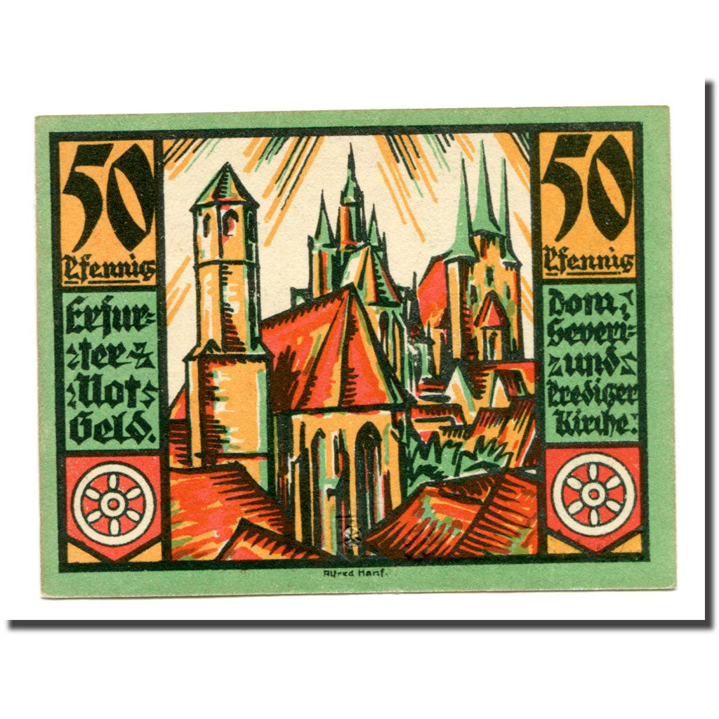 Banknote, Germany, Erfurt Stadt, 50 Pfennig, Batiment, 1921, 1921-04-07