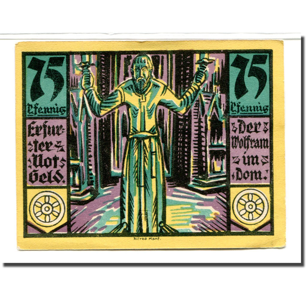 Banconote, Germania, Erfurt Stadt, 75 Pfennig, personnage, 1921, 1921-04-07