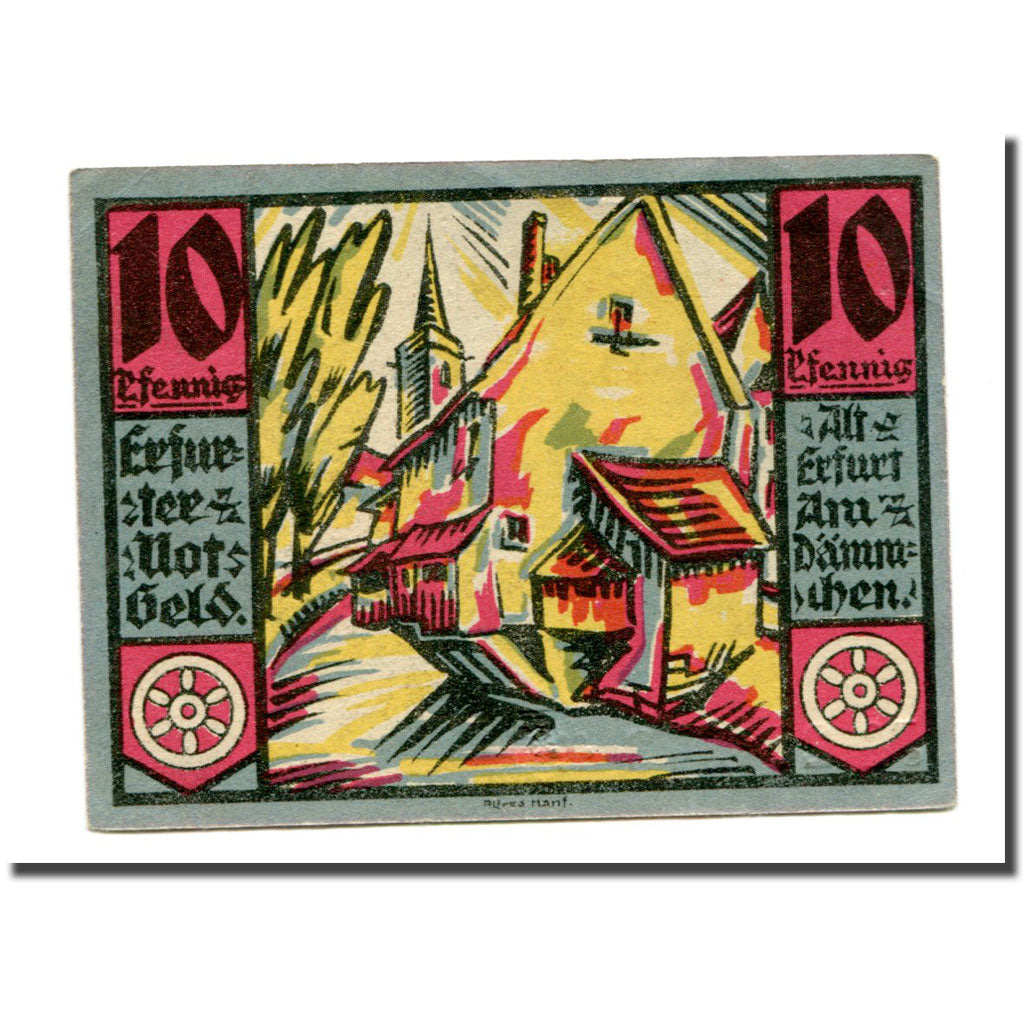 Banconote, Germania, Erfurt Stadt, 10 Pfennig, batiment 1, 1920, 1920-04-09