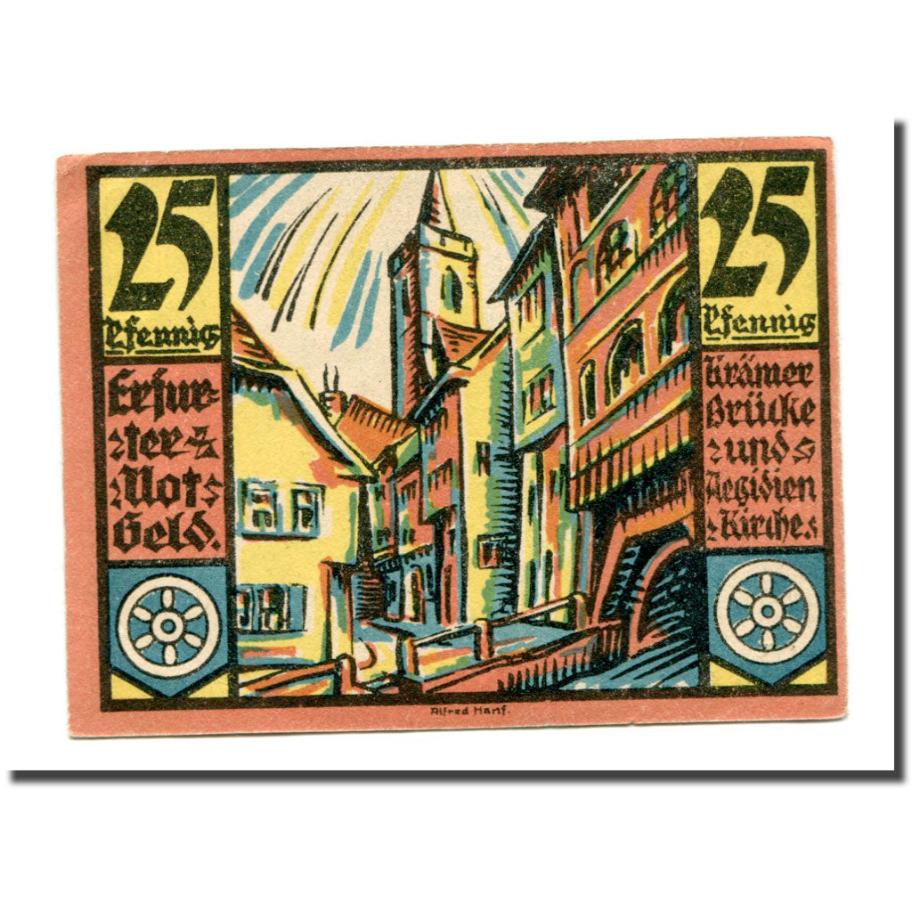 Banknote, Germany, Erfurt Stadt, 25 Pfennig, Monument, 1920, 1920-04-09