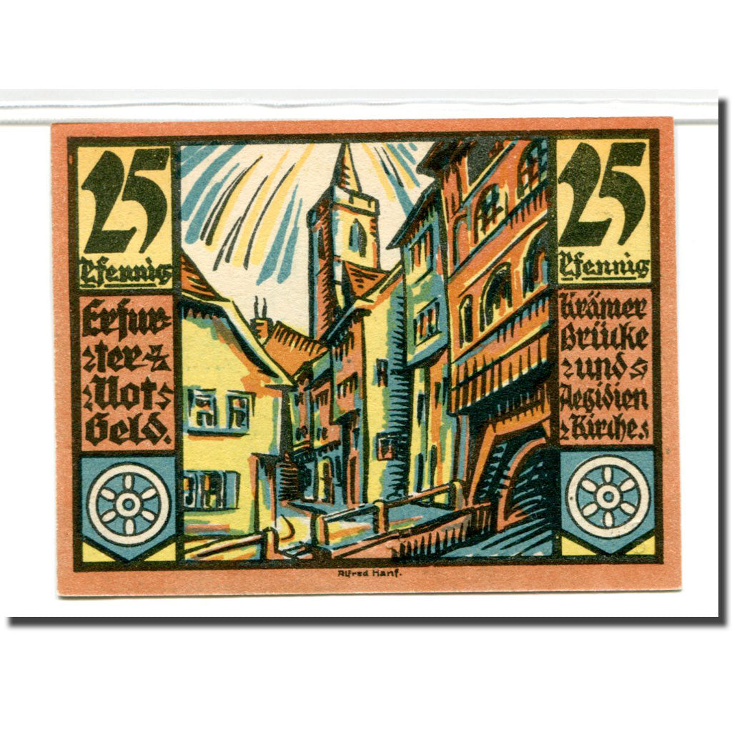 Billet, Allemagne, Erfurt Stadt, 25 Pfennig, monument 1, 1920, 1920-04-09, SPL