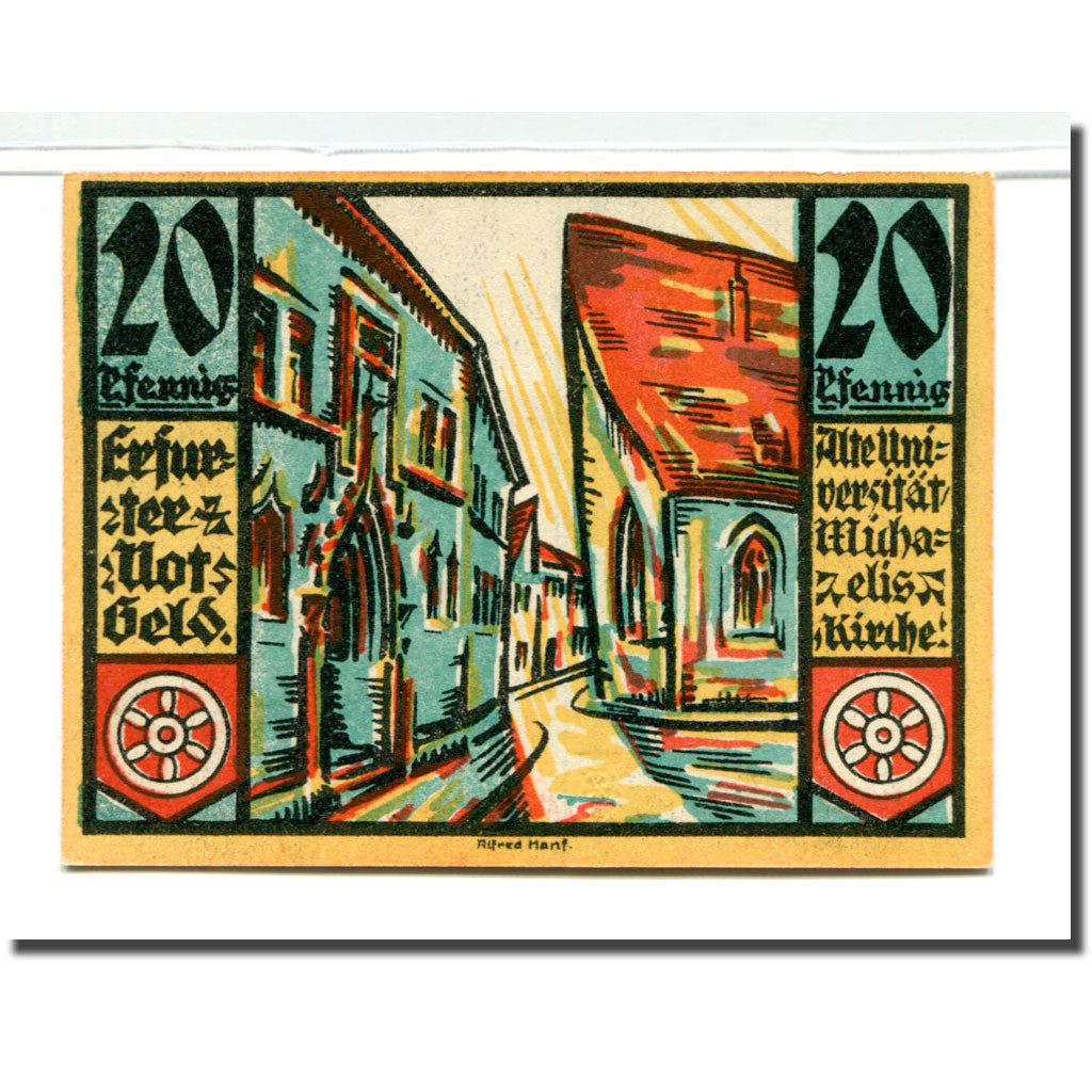Billet, Allemagne, Erfurt Stadt, 20 Pfennig, rue 1, 1920, 1920-04-09, SPL