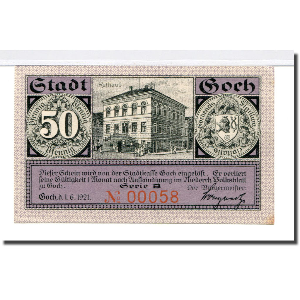 Banconote, Germania, Goch, 50 Pfennig, rue, 1921, 1921.06.01, SPL, Mehl:445.2a