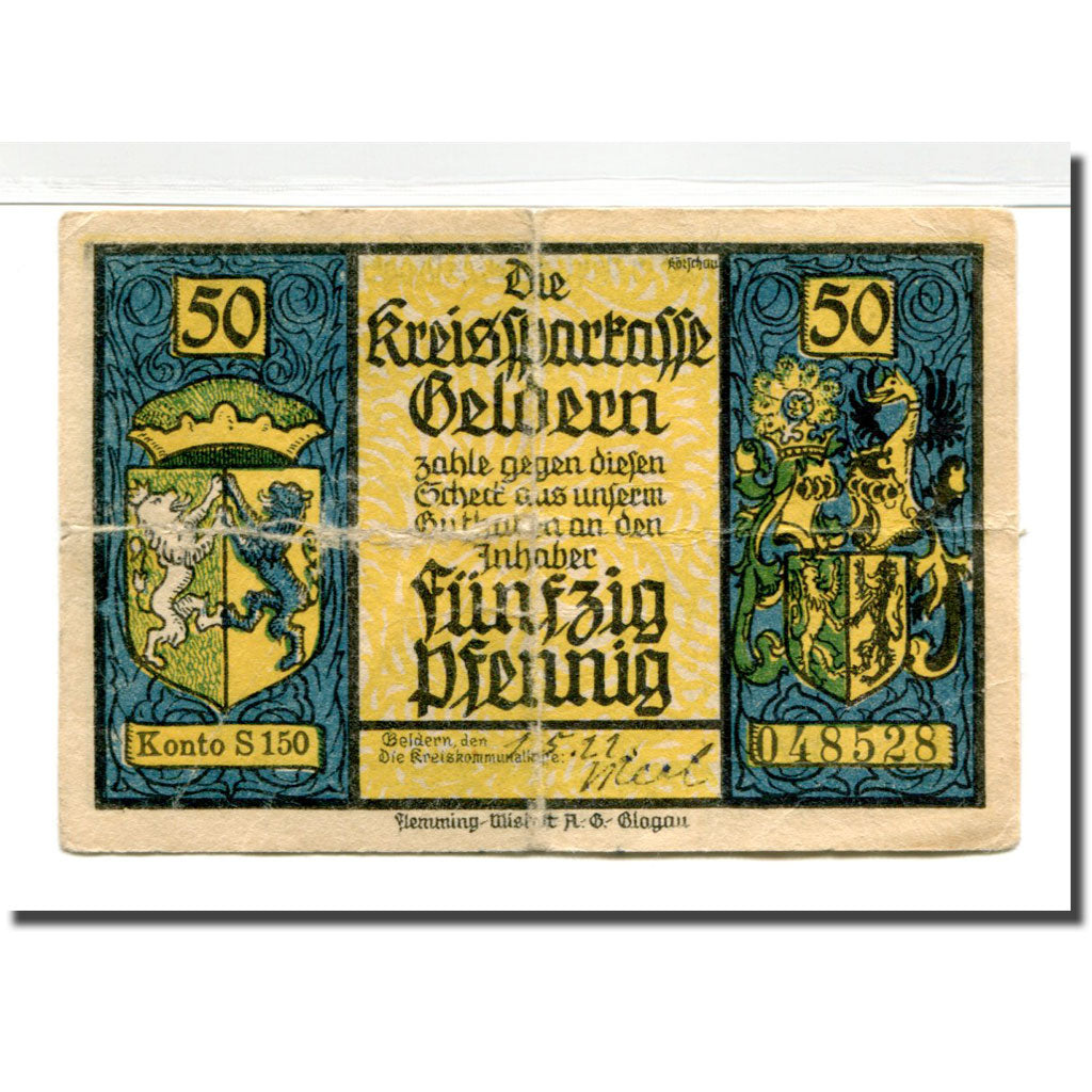 Billete, Alemania, Geldern Stadt, 50 Pfennig, dragon, 1922, BC, Mehl:414.1b