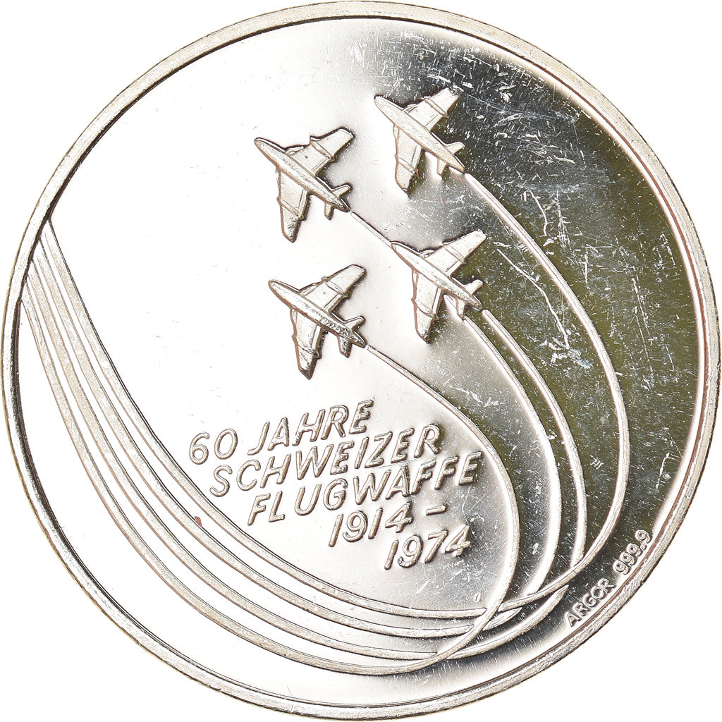 Switzerland, Medal, 60 Jahre Schweizer Flugwaffe, Aviation, 1974, AU(55-58)
