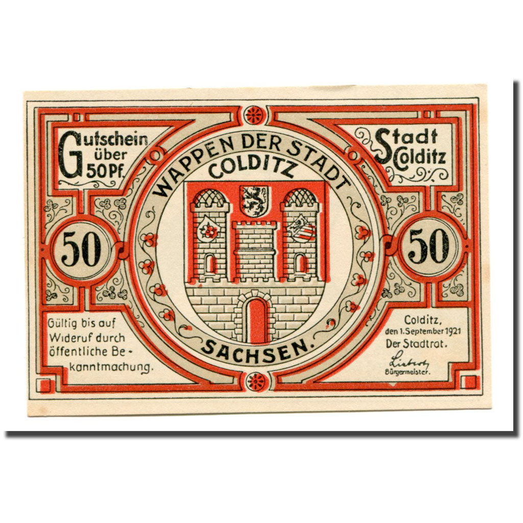 Banconote, Germania, Colditz Stadt, 50 Pfennig, personnage 1, 1921, 1921-09-01