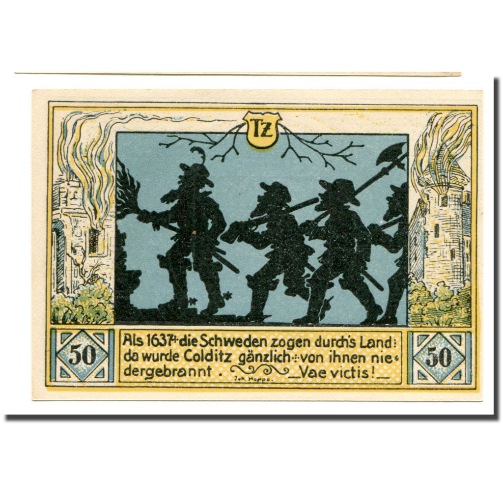 Banconote, Germania, Colditz Stadt, 50 Pfennig, personnage 1, 1921, 1921-09-01