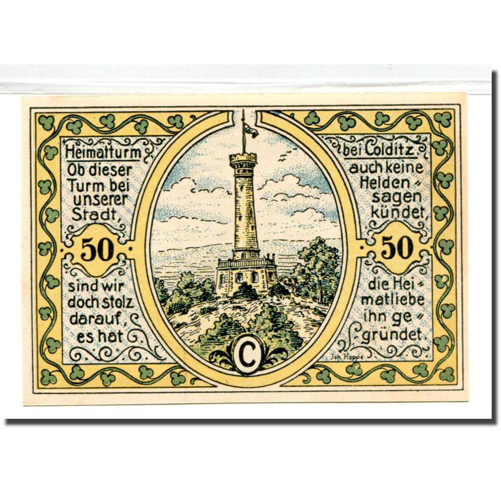 Billet, Allemagne, Colditz Stadt, 50 Pfennig, Batiment, 1921, 1921-09-01, SPL