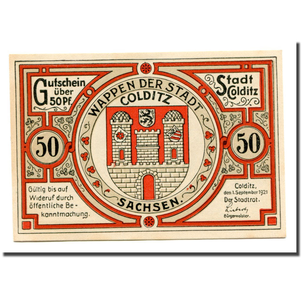 Billet, Allemagne, Colditz Stadt, 50 Pfennig, personnage 2, 1921, 1921-09-01