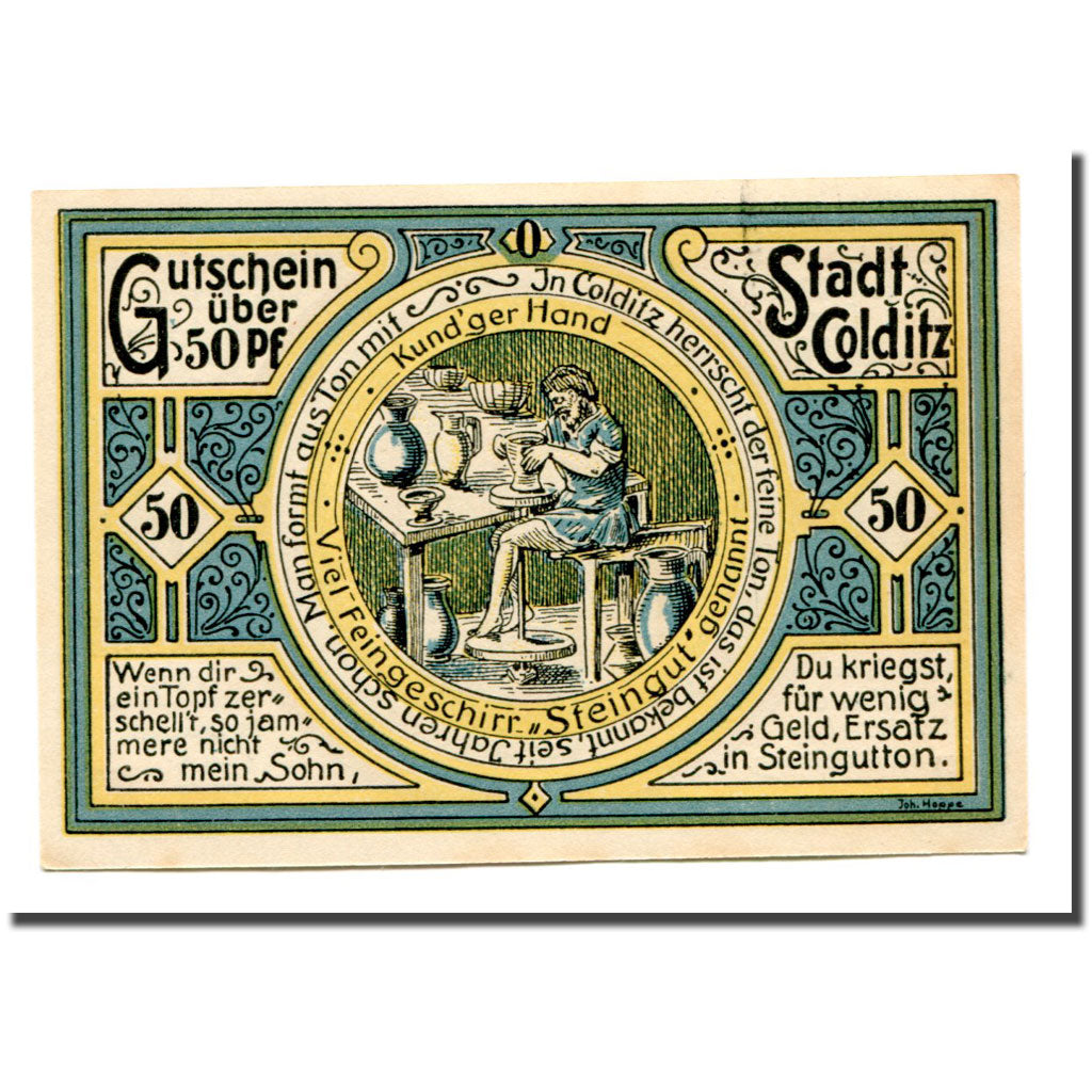 Billet, Allemagne, Colditz Stadt, 50 Pfennig, personnage 2, 1921, 1921-09-01