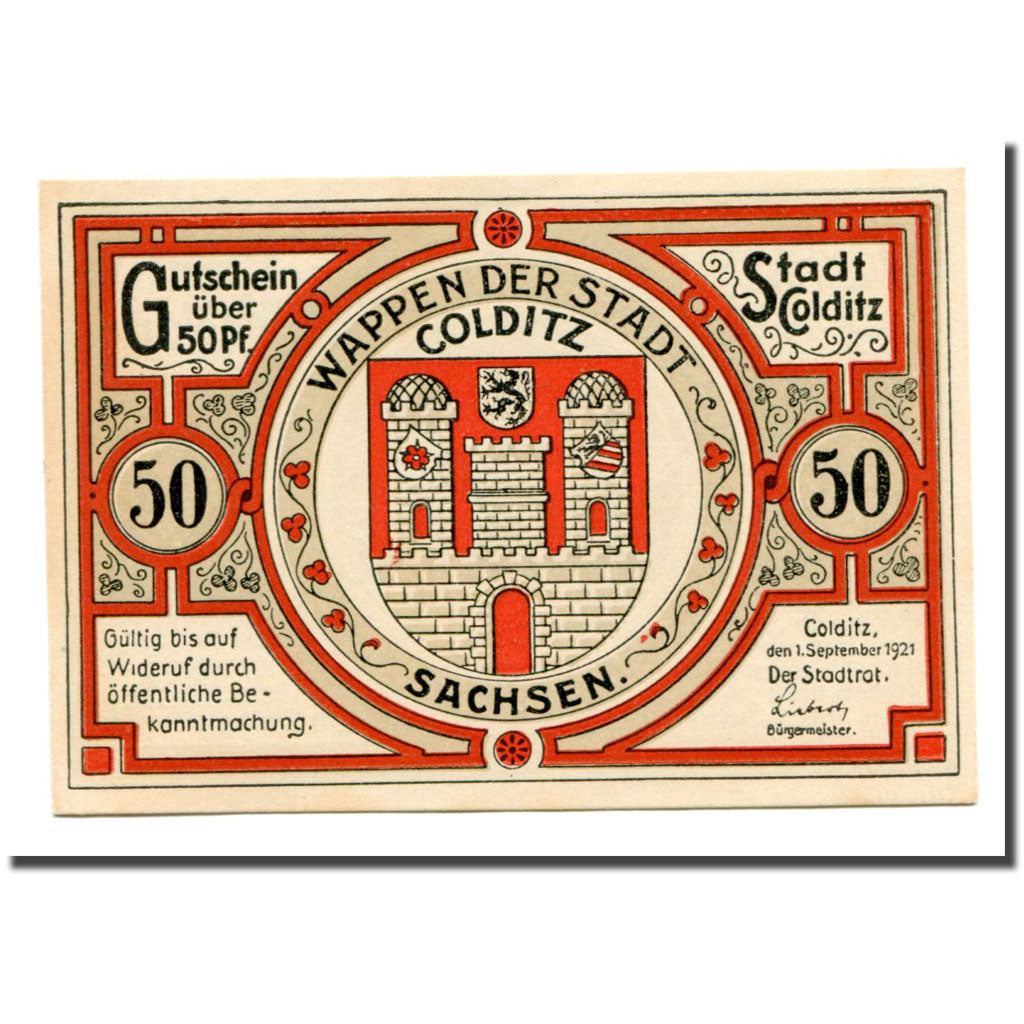 Banconote, Germania, Colditz Stadt, 50 Pfennig, batiment 1, 1921, 1921-09-01