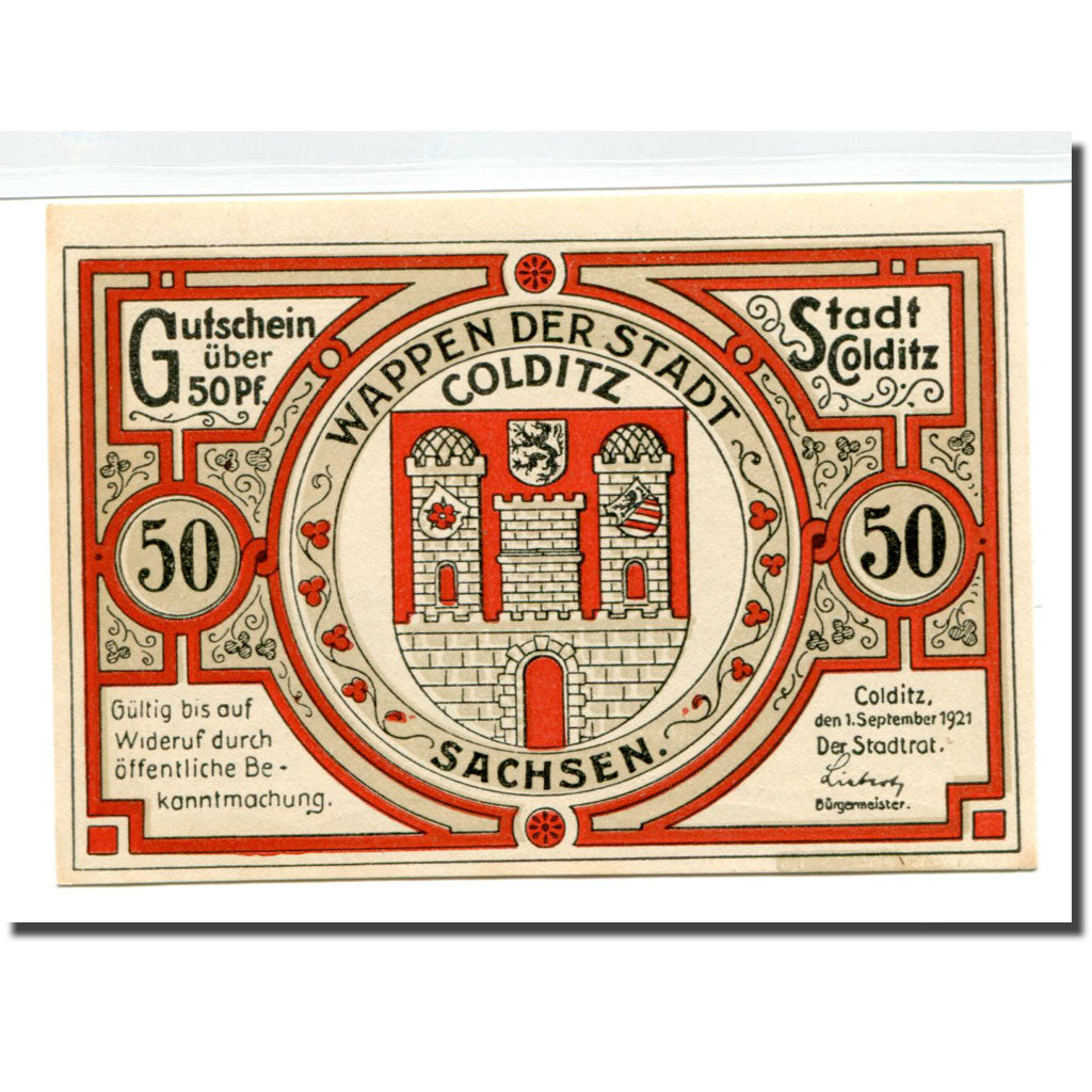 Banknote, Germany, Colditz Stadt, 50 Pfennig, paysage, 1921, 1921-09-01