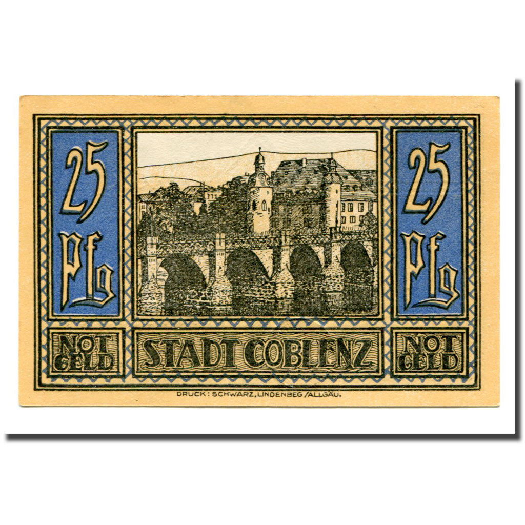Billet, Allemagne, Coblenz, 25 Pfennig, paysage, 1921, 1921-05-01, SPL