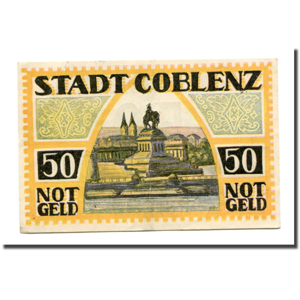 Biljet, Duitsland, Coblenz, 50 Pfennig, monument 1, 1921, 1921-05-01, SPL