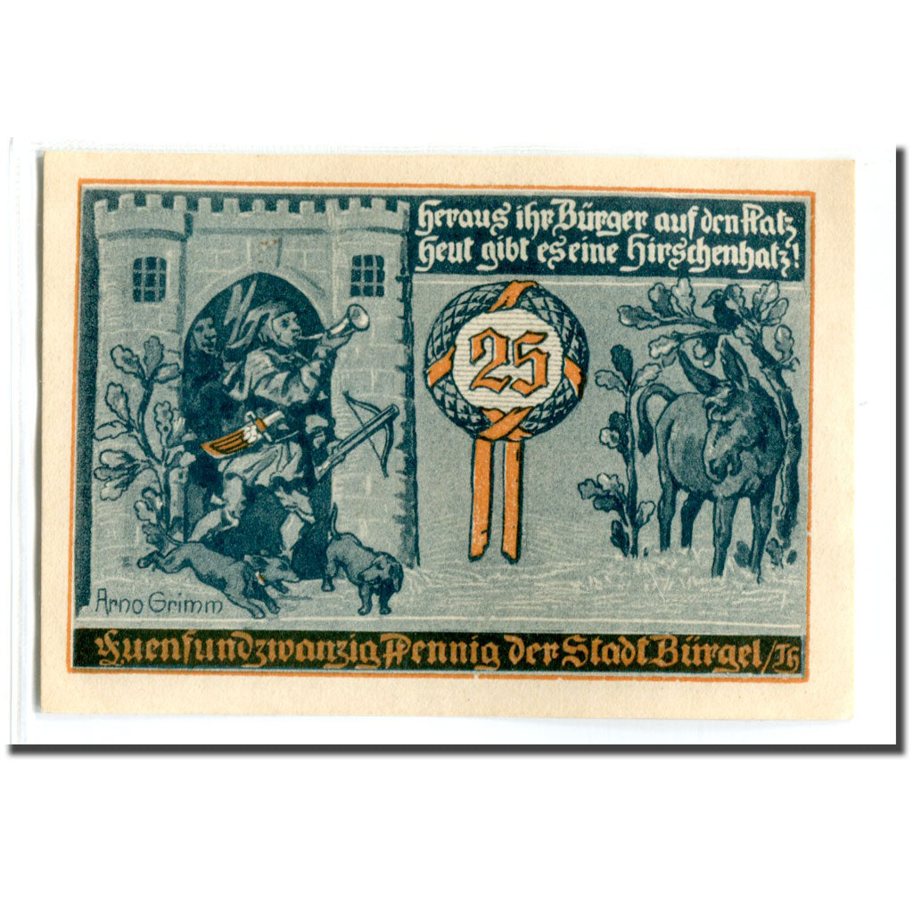 Banknot, Niemcy, Burgel Stadt, 25 Pfennig, personnage 1, 1921, 1921-05-28
