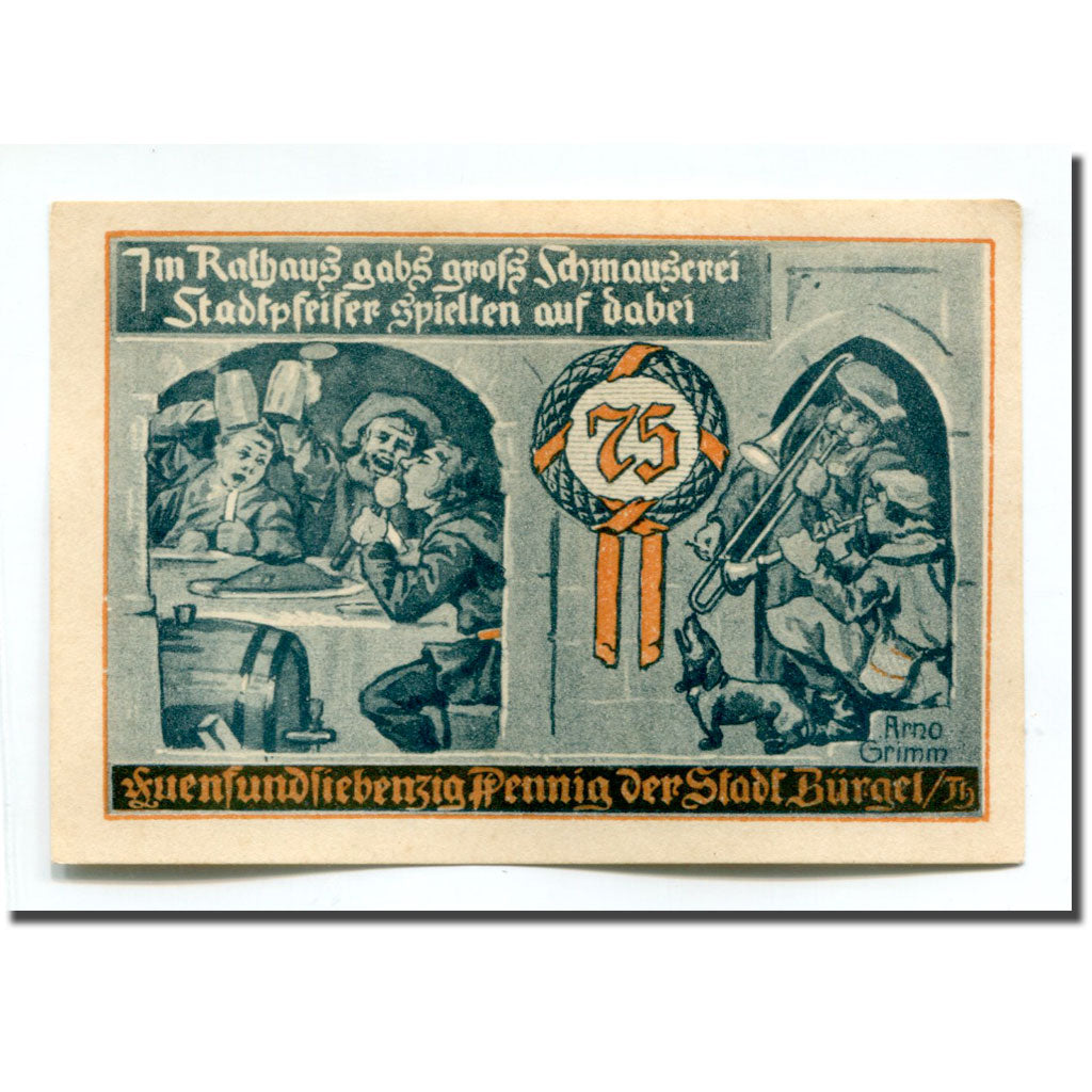 Banknote, Germany, Burgel Stadt, 75 Pfennig, personnage 5, 1921, 1921-05-28