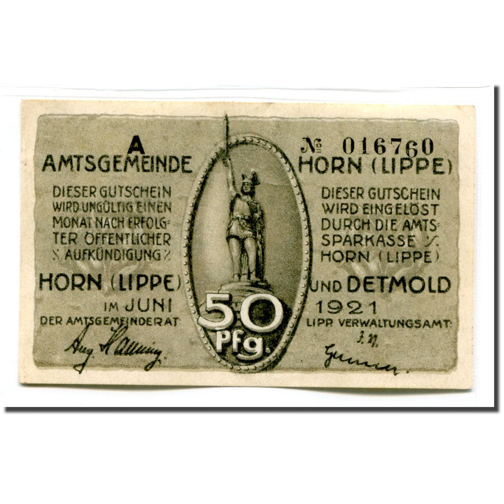 Banconote, Germania, Horn, 50 Pfennig, cavalier, 1921, SPL, Mehl:628.1