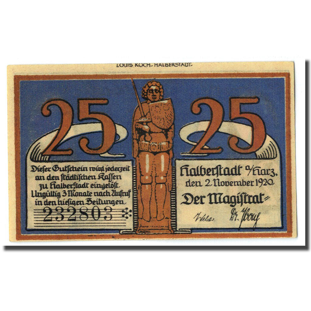 Banknote, Germany, Halberstadt, 25 Pfennig, Batiment, 1920, 1920-11-02, UNC(63)