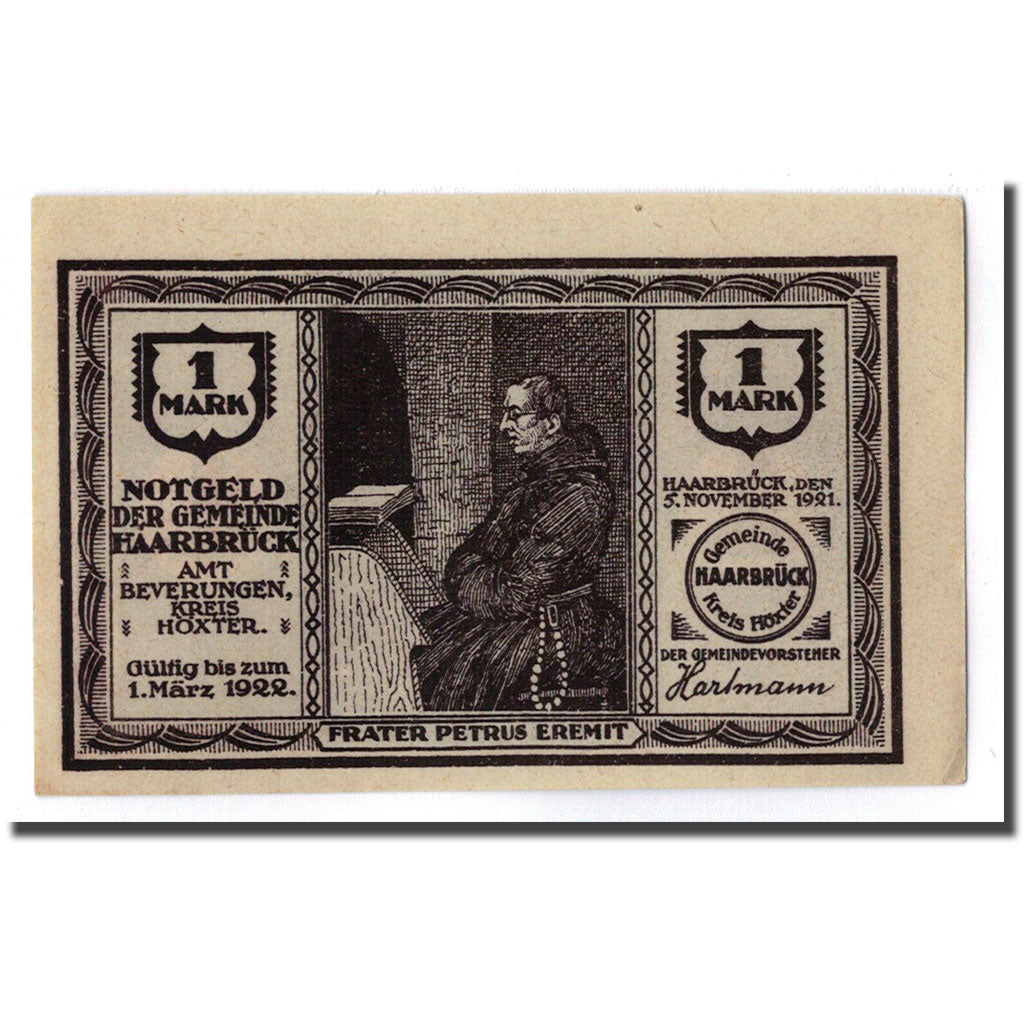 Banknote, Germany, Haarbrück, 1 Mark, Eglise, 1921, 1921-11-05, UNC(63)