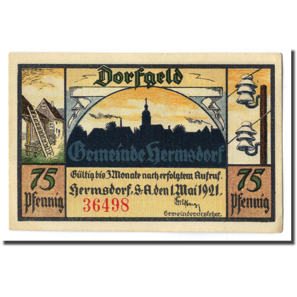 Banknote, Germany, Hermsdorf, 75 Pfennig, personnage 1, 1921, 1921-05-01