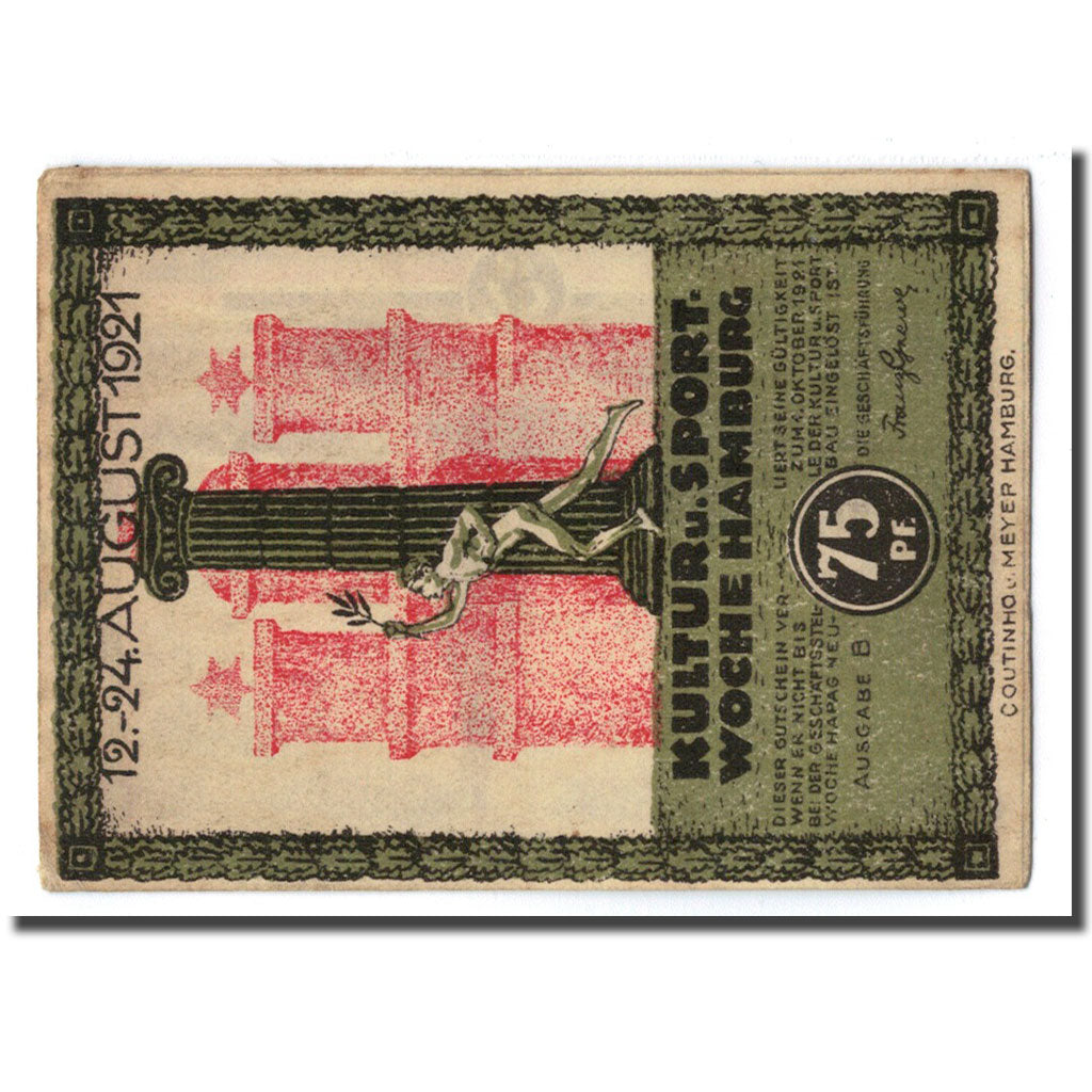 Banknote, Germany, Hamburg, 75 Pfennig, Monument, 1921, 1921-08-12, UNC(63)