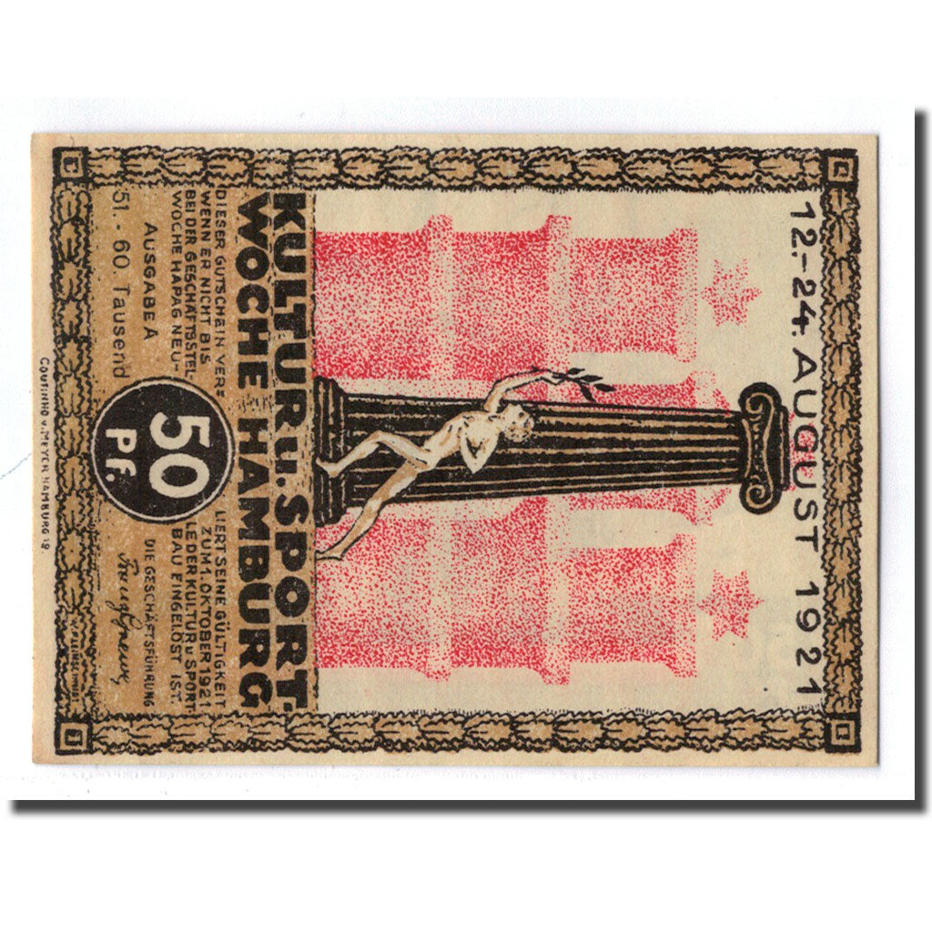 Banconote, Germania, Hamburg, 50 Pfennig, bateau, 1921, 1921-08-12, SPL