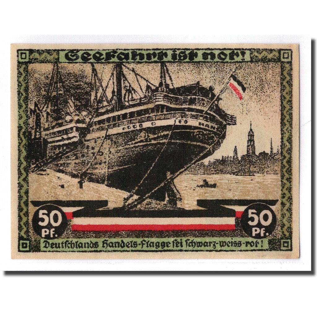 Banconote, Germania, Hamburg, 50 Pfennig, bateau, 1921, 1921-08-12, SPL