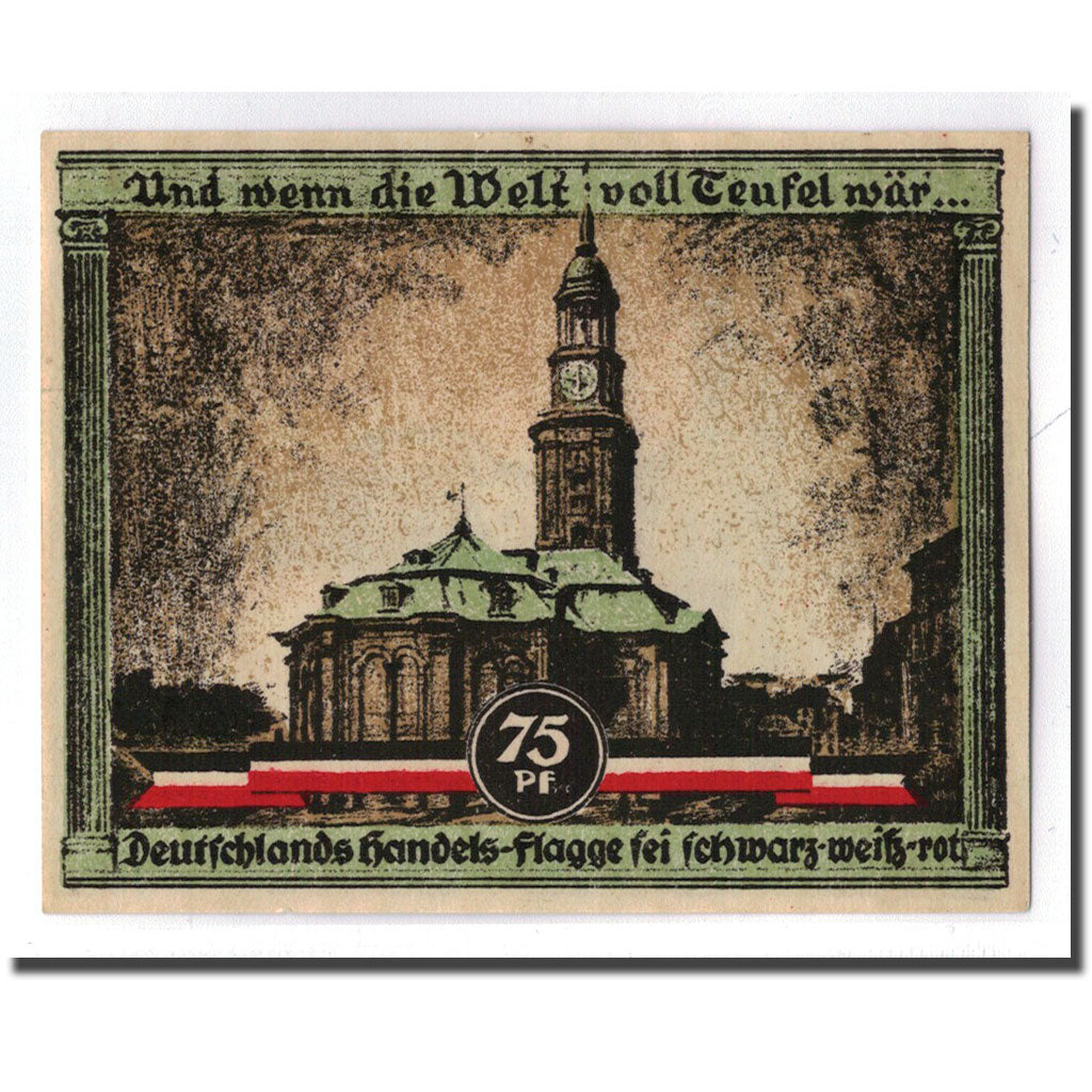 Banknote, Germany, Hamburg, 75 Pfennig, monument 1, 1921, 1921-08-12, UNC(63)