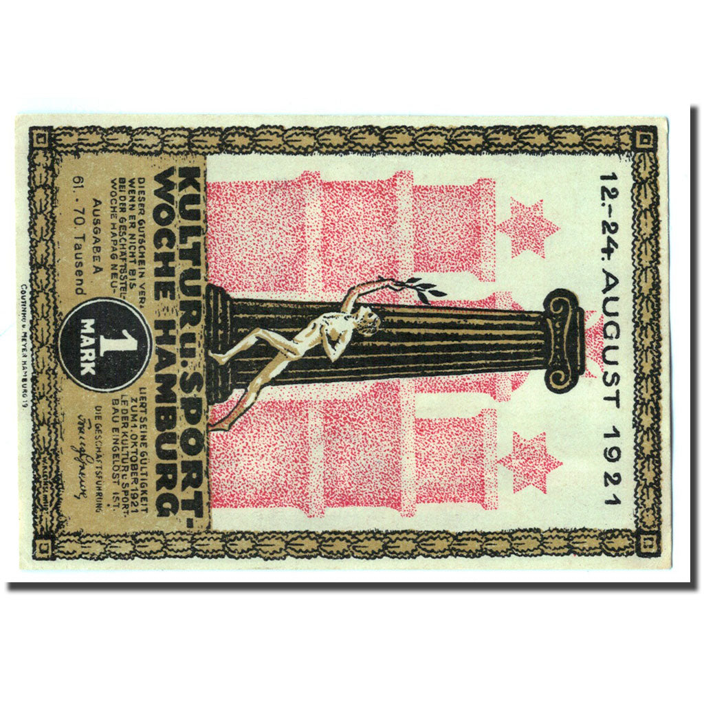 Banconote, Germania, Hamburg, 1 Mark, monument 2, 1921, 1921-08-12, SPL