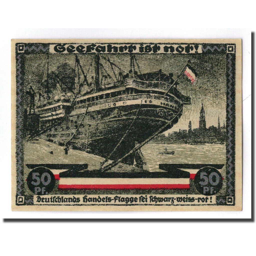 Banknote, Germany, Hamburg, 50 Pfennig, bateau 2, 1921, 1921-08-12, UNC(63)