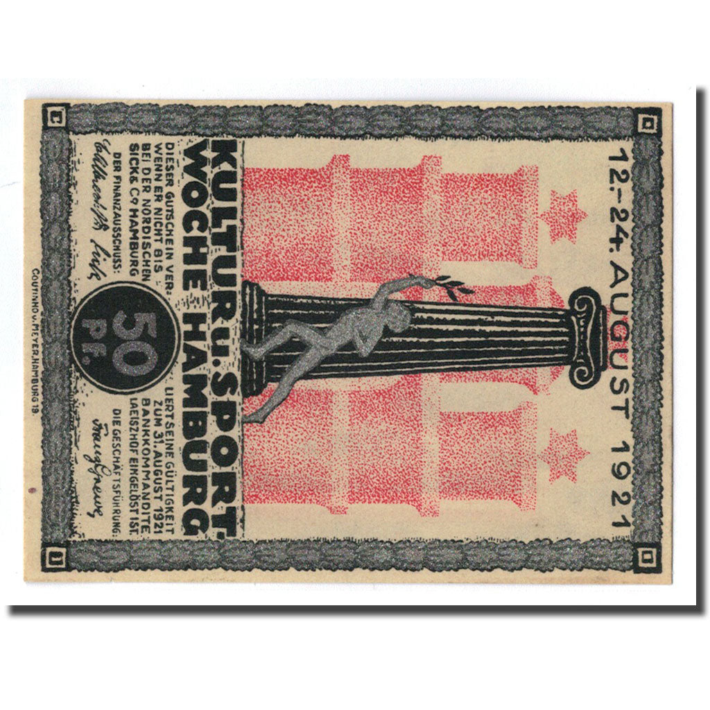 Billet, Allemagne, Hamburg, 50 Pfennig, Bateau 3, 1921, 1921-08-12, SPL
