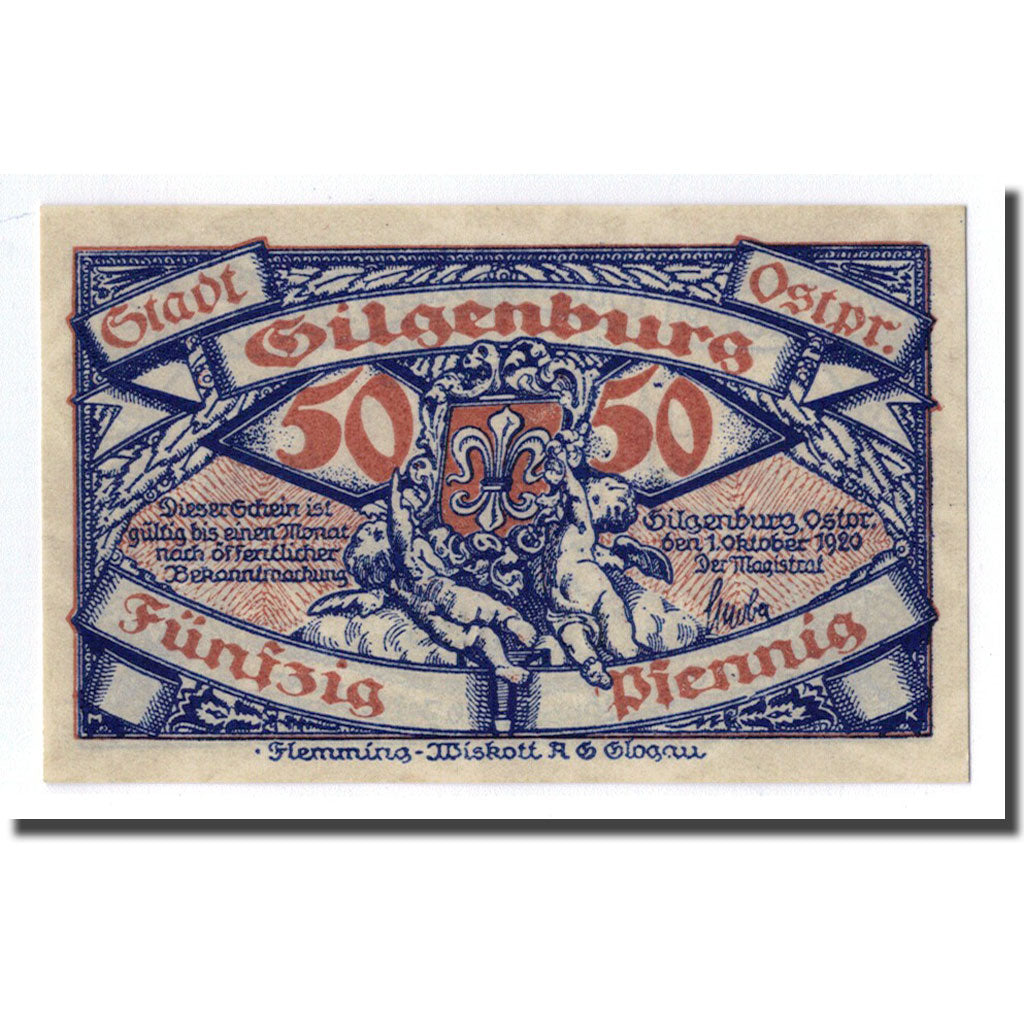 Billet, Allemagne, Gilgenburg Stadt, 50 Pfennig, paysage, 1920, 1920-10-01, SPL