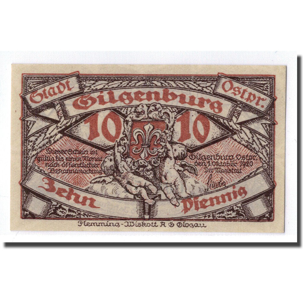 Banconote, Germania, Gilgenburg Stadt, 10 Pfennig, paysage 1, 1920, 1920-10-01