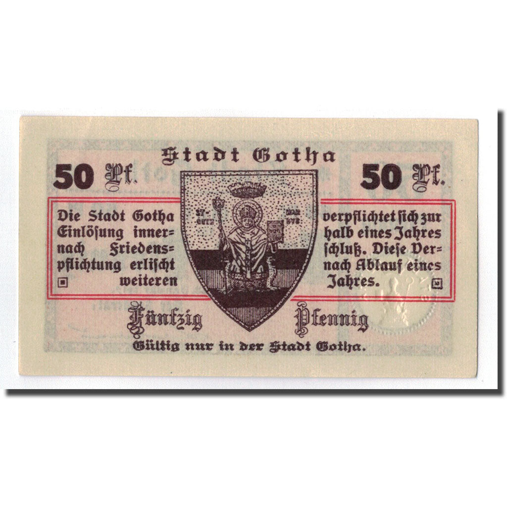 Banknote, Germany, Gotha Stadt, 50 Pfennig, Blason, 1921, 1921-01-28, UNC(63)