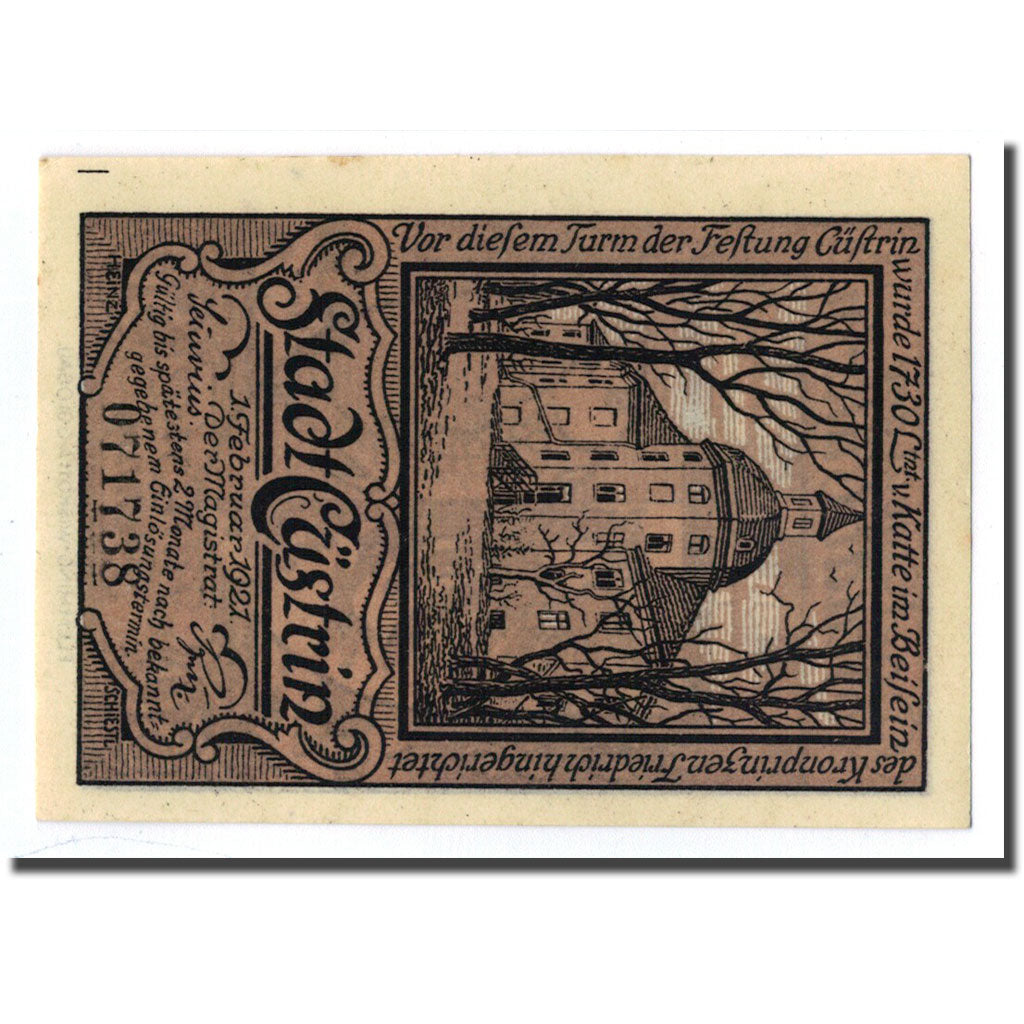 Banknote, Germany, Cüstrin, 50 Pfennig, Batiment, 1921, 1921-02-01, UNC(63)
