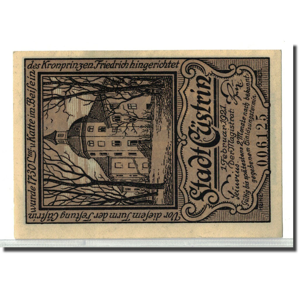 Banknote, Germany, Cüstrin, 50 Pfennig, batiment 1, 1921, 1921-02-01, UNC(63)