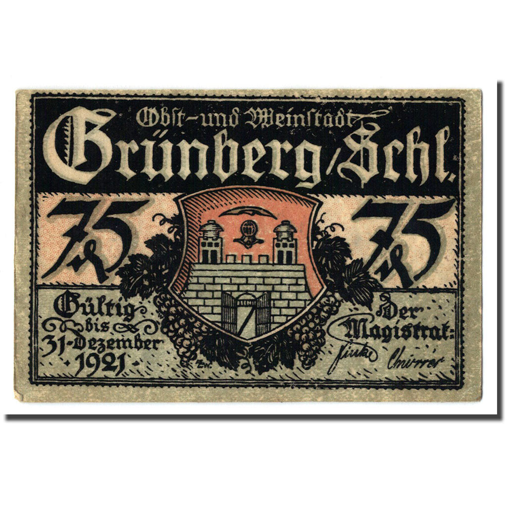 Billet, Allemagne, Grunberg Stadt, 75 Pfennig, paysage, 1922, 1922-06-30, SPL